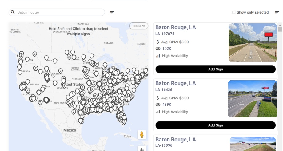 Billboard advertising in Baton Rouge La, Louisiana - Choose your favorite location