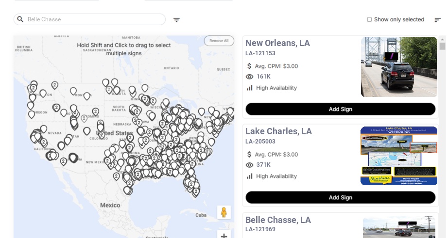 Billboard advertising in Belle Chasse La, Louisiana - Choose your favorite location