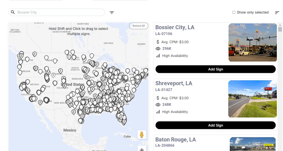 Billboard advertising in Bossier City, Louisiana - Choose your favorite location