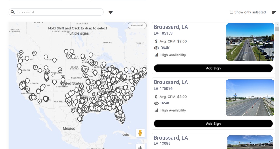Billboard advertising in Broussard La, Louisiana - Choose your favorite location