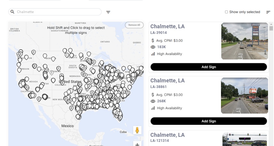 Billboard advertising in Chalmette La, Louisiana - Choose your favorite location