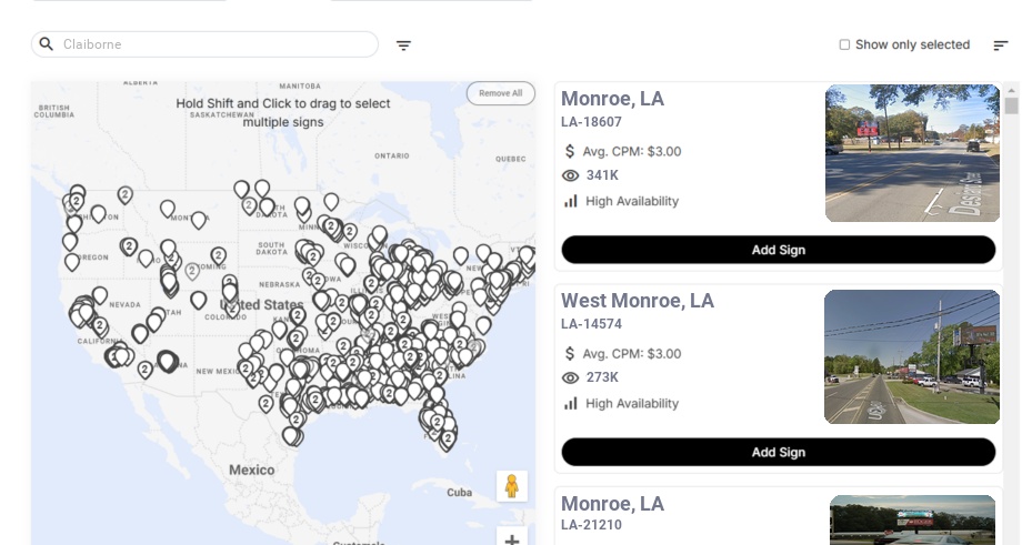 Billboard advertising in Claiborne La, Louisiana - Choose your favorite location