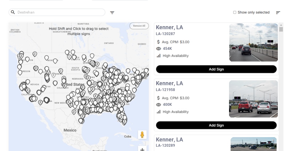 Billboard advertising in Destrehan La, Louisiana - Choose your favorite location