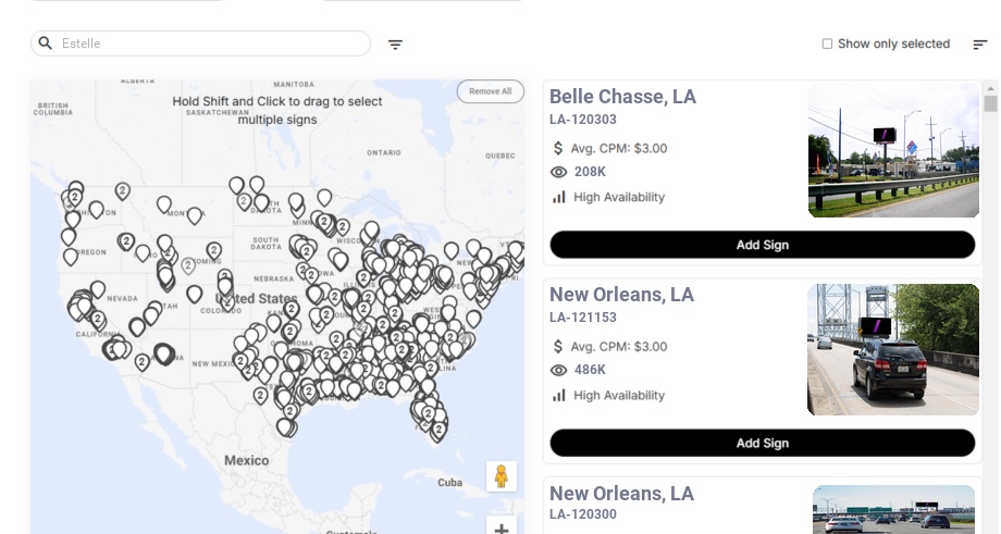 Billboard advertising in Estelle La, Louisiana - Choose your favorite location