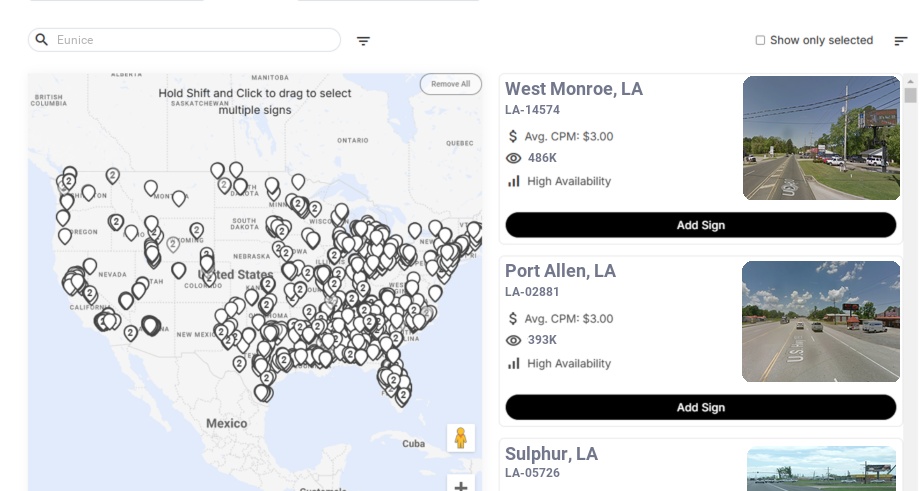 Billboard advertising in Eunice La, Louisiana - Choose your favorite location