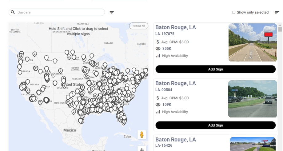Billboard advertising in Gardere La, Louisiana - Choose your favorite location