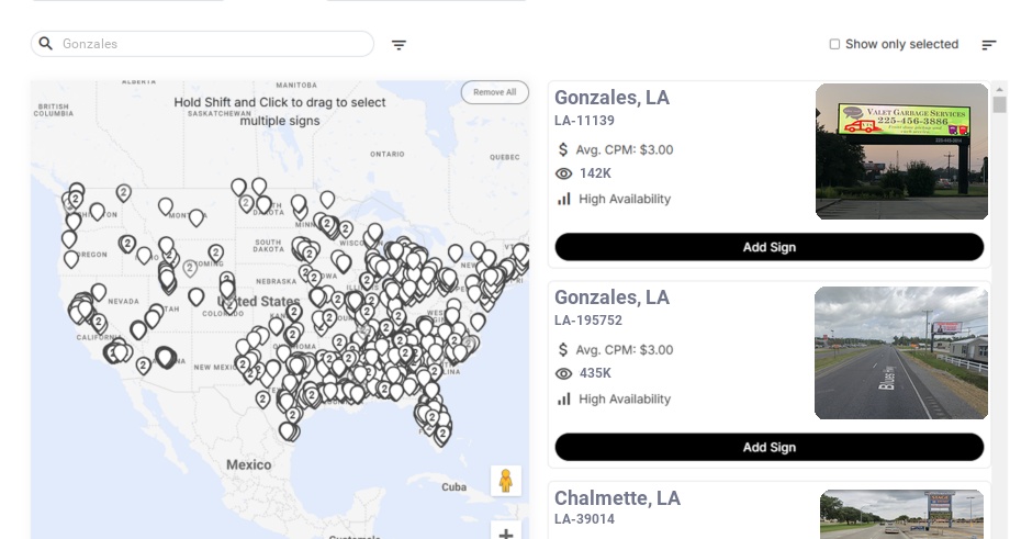 Billboard advertising in Gonzales La, Louisiana - Choose your favorite location