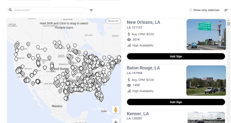 Billboard advertising in Greenwood La, Louisiana - Choose your favorite location
