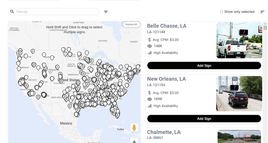 Billboard advertising in Harvey La, Louisiana - Choose your favorite location