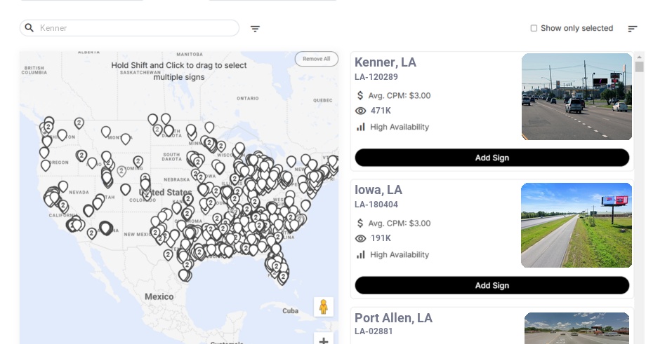 Billboard advertising in Kenner, Louisiana - Choose your favorite location