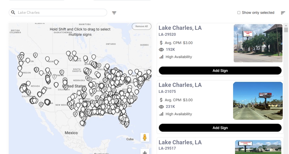 Billboard advertising in Lake Charles La, Louisiana - Choose your favorite location