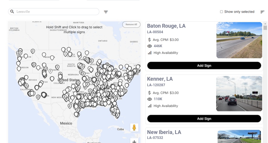 Billboard advertising in Leesville La, Louisiana - Choose your favorite location
