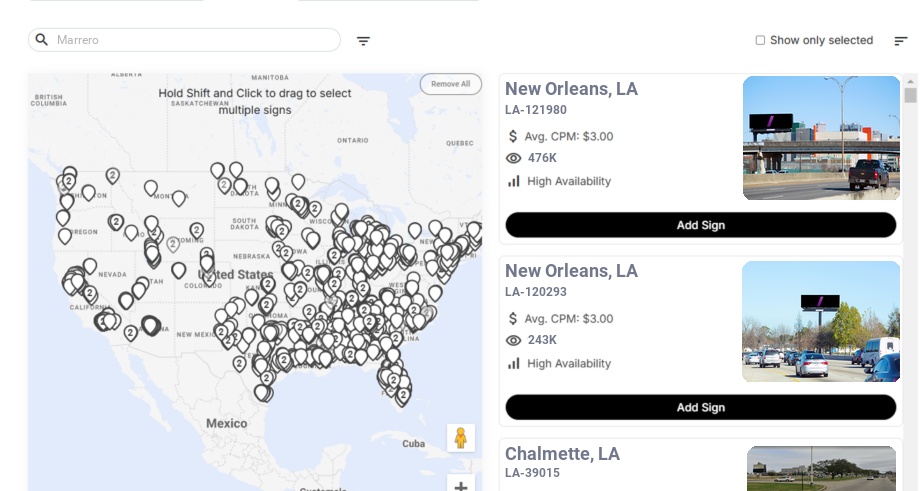 Billboard advertising in Marrero La, Louisiana - Choose your favorite location