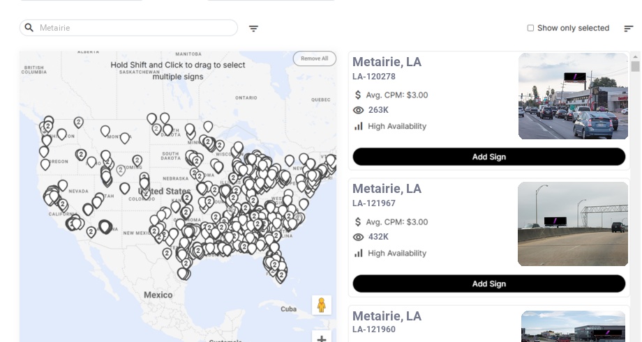 Billboard advertising in Metairie La, Louisiana - Choose your favorite location