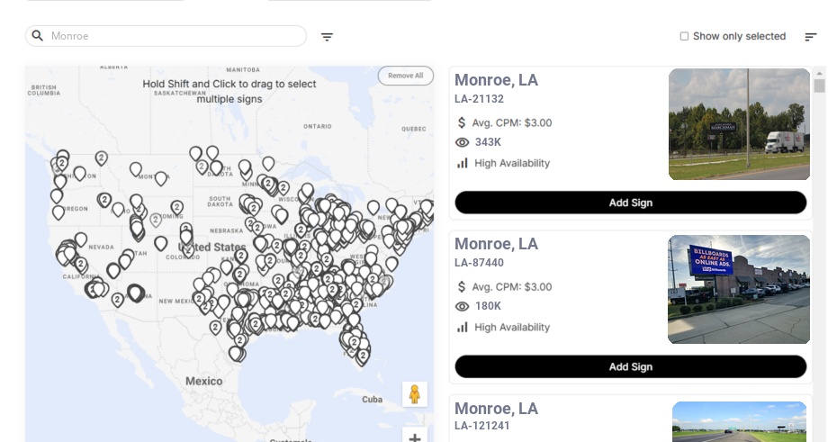 Billboard advertising in Monroe La, Louisiana - Choose your favorite location