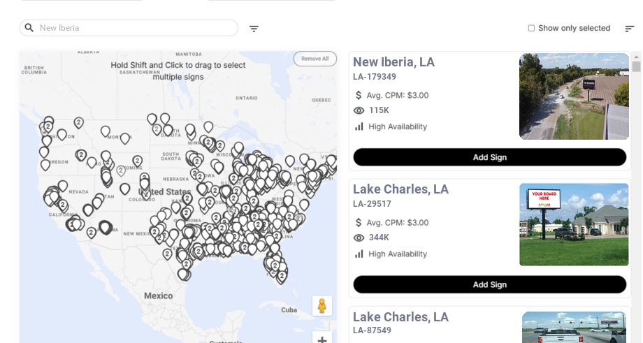Billboard advertising in New Iberia La, Louisiana - Choose your favorite location
