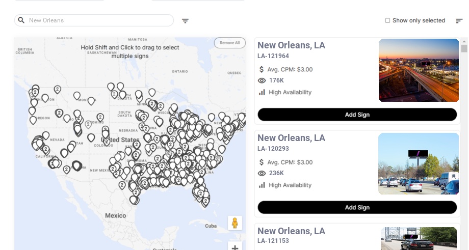 Billboard advertising in New Orleans La, Louisiana - Choose your favorite location
