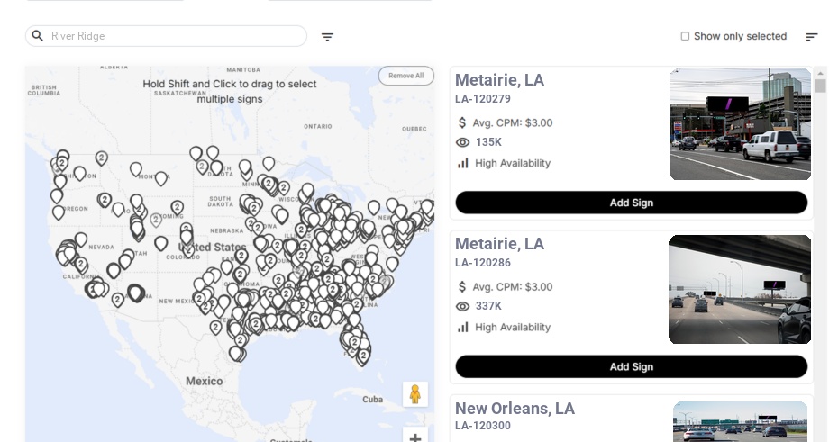 Billboard advertising in River Ridge La, Louisiana - Choose your favorite location