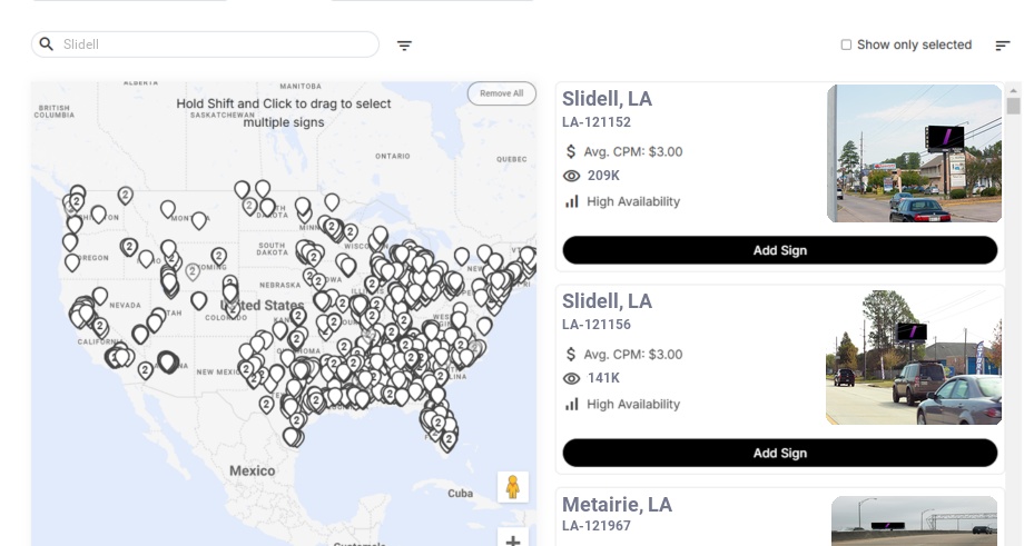 Billboard advertising in Slidell La, Louisiana - Choose your favorite location