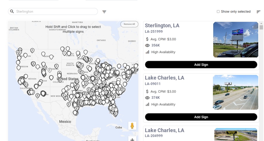 Billboard advertising in Sterlington La, Louisiana - Choose your favorite location