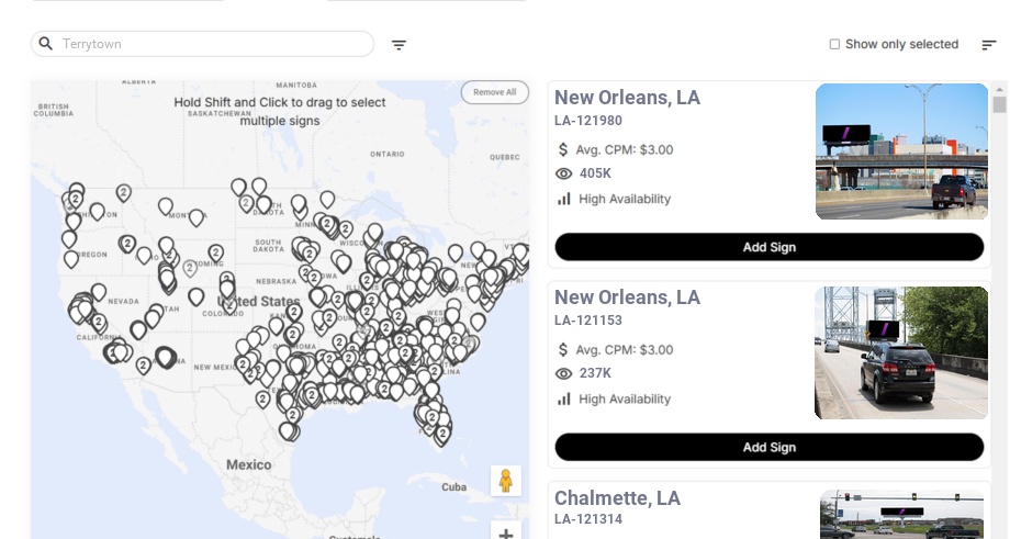 Billboard advertising in Terrytown La, Louisiana - Choose your favorite location