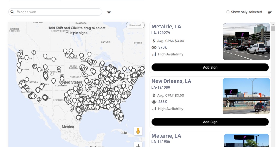 Billboard advertising in Waggaman La, Louisiana - Choose your favorite location