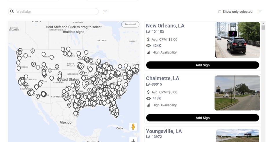 Billboard advertising in Westlake, Louisiana - Choose your favorite location