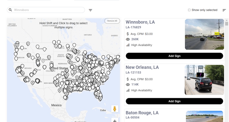 Billboard advertising in Winnsboro La, Louisiana - Choose your favorite location