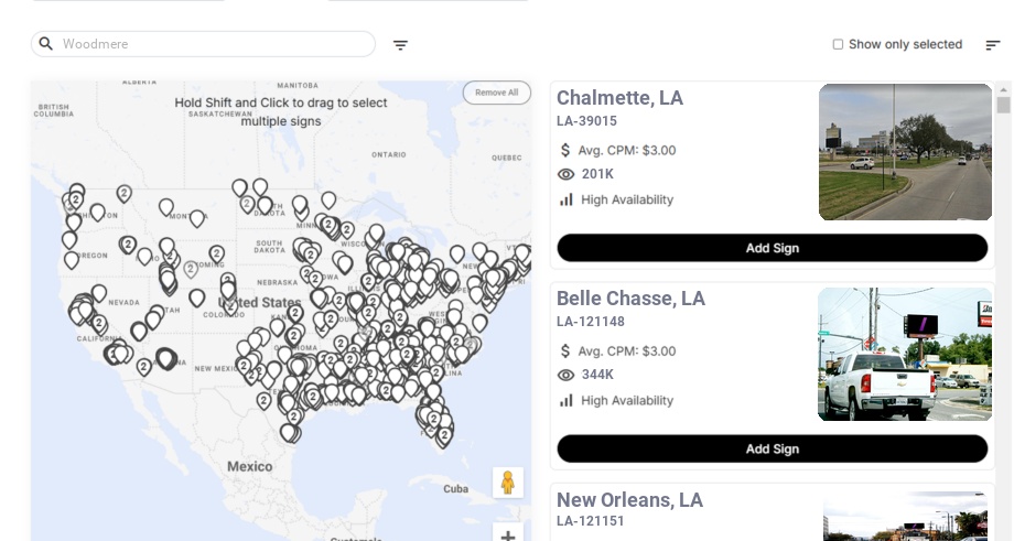 Billboard advertising in Woodmere La, Louisiana - Choose your favorite location