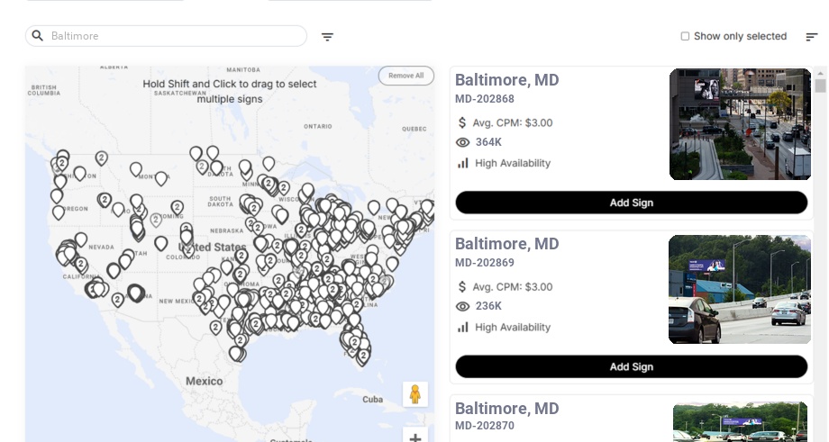 Billboard advertising in Baltimore, Maryland - Choose your favorite location