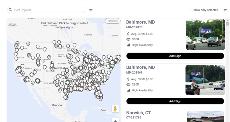 Billboard advertising in Port Deposit Md, Maryland - Choose your favorite location