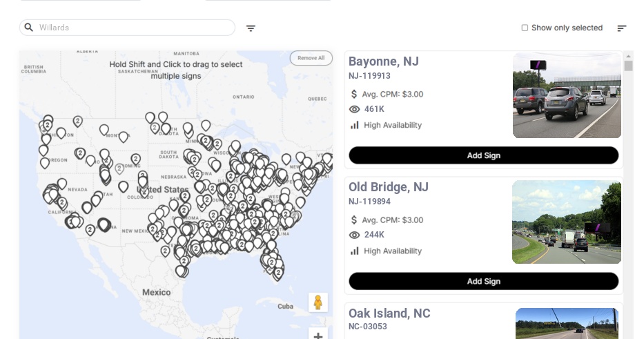 Billboard advertising in Willards, Maryland - Choose your favorite location
