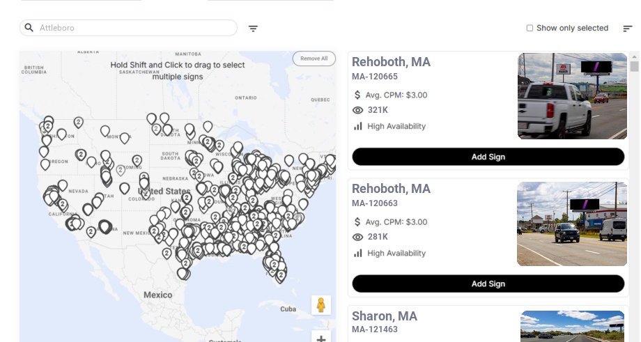 Billboard advertising in Attleboro Ma, Massachusetts - Choose your favorite location