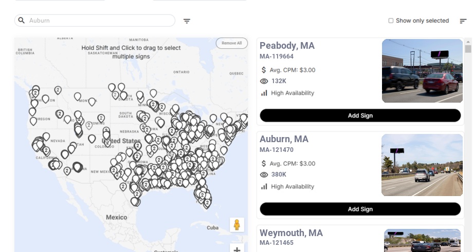 Billboard advertising in Auburn Ma, Massachusetts - Choose your favorite location
