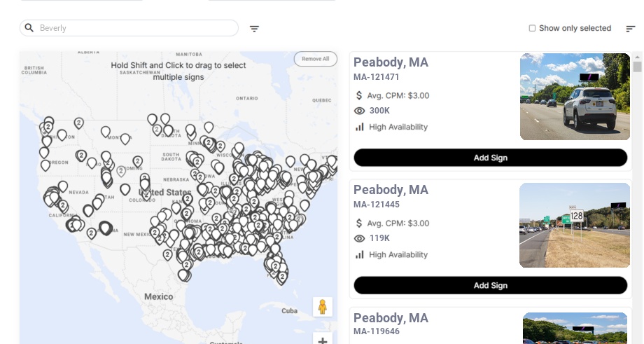 Billboard advertising in Beverly Ma, Massachusetts - Choose your favorite location