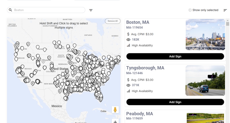 Billboard advertising in Boston, Massachusetts - Choose your favorite location