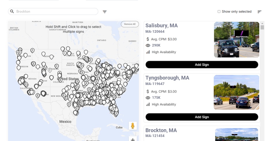 Billboard advertising in Brockton Ma, Massachusetts - Choose your favorite location