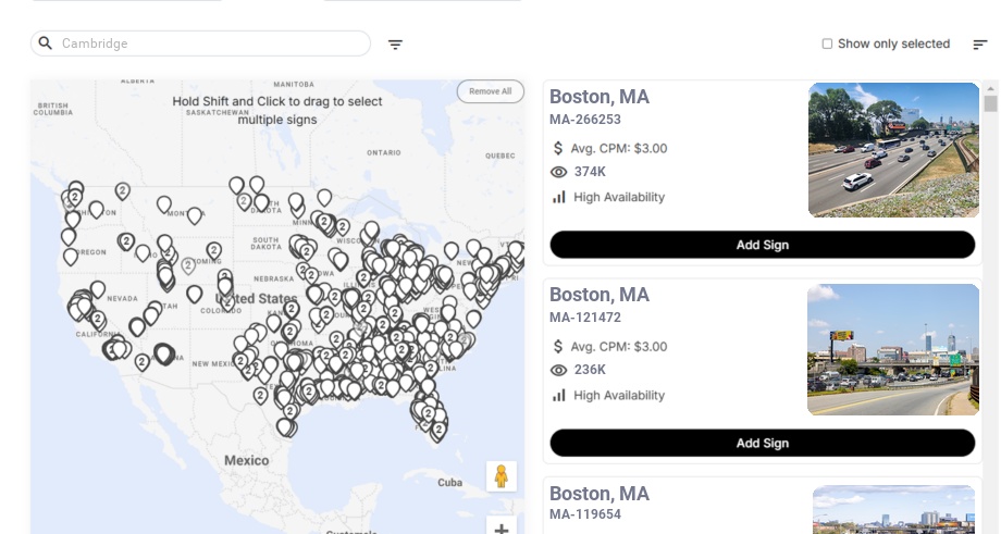 Billboard advertising in Cambridge Ma, Massachusetts - Choose your favorite location