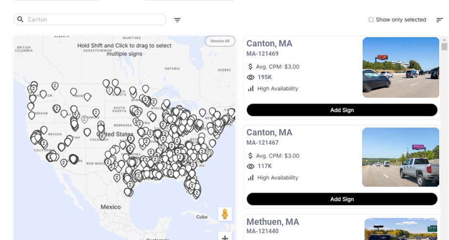 Billboard advertising in Canton Ma, Massachusetts - Choose your favorite location