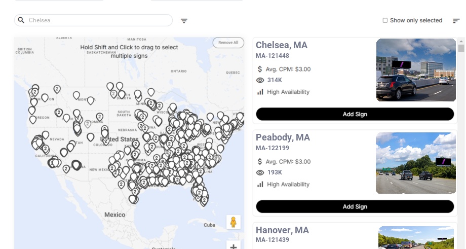 Billboard advertising in Chelsea Ma, Massachusetts - Choose your favorite location