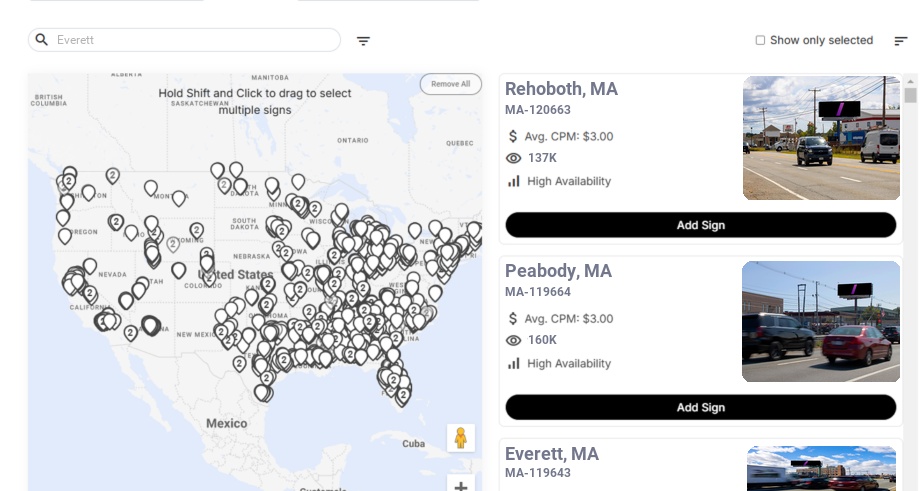 Billboard advertising in Everett Ma, Massachusetts - Choose your favorite location