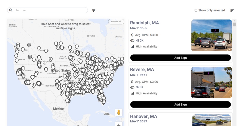 Billboard advertising in Hanover Ma, Massachusetts - Choose your favorite location