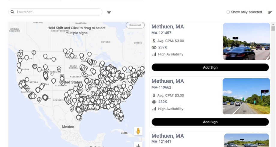 Billboard advertising in Lawrence Ma, Massachusetts - Choose your favorite location
