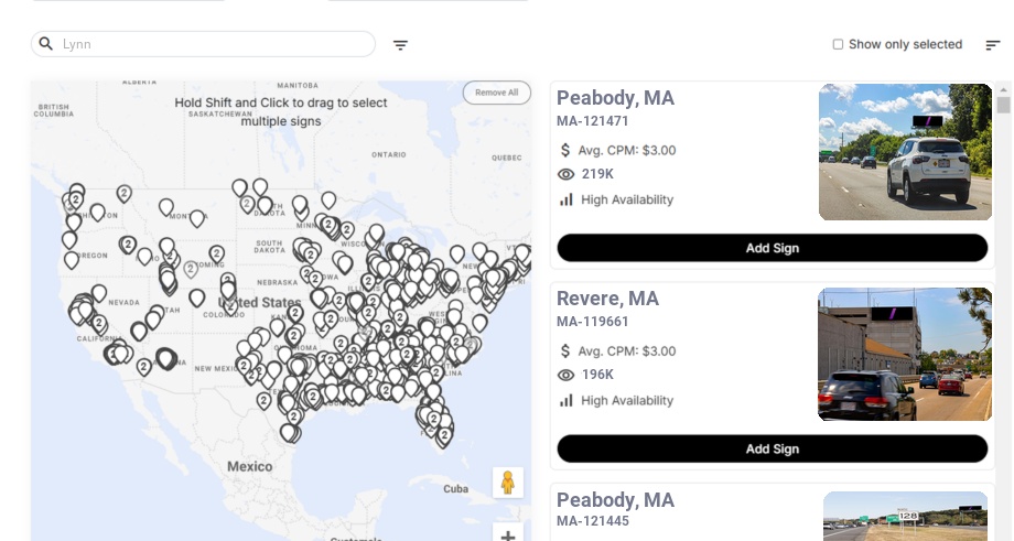Billboard advertising in Lynn Ma, Massachusetts - Choose your favorite location