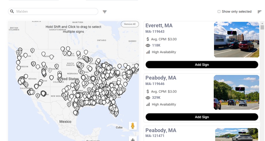 Billboard advertising in Malden Ma, Massachusetts - Choose your favorite location