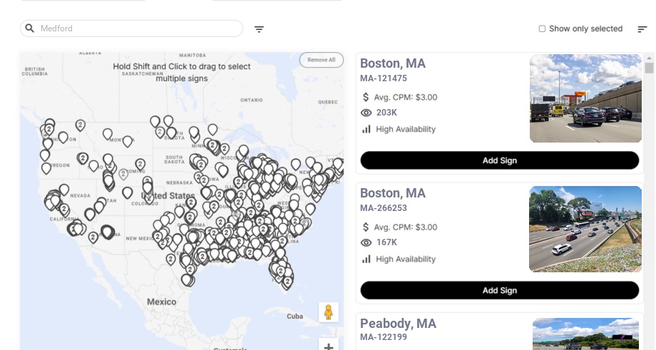 Billboard advertising in Medford Ma, Massachusetts - Choose your favorite location