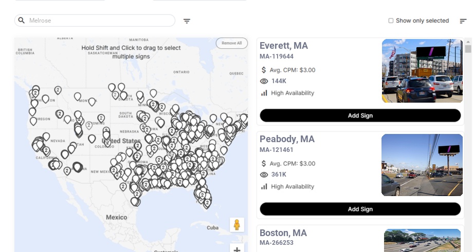Billboard advertising in Melrose Ma, Massachusetts - Choose your favorite location