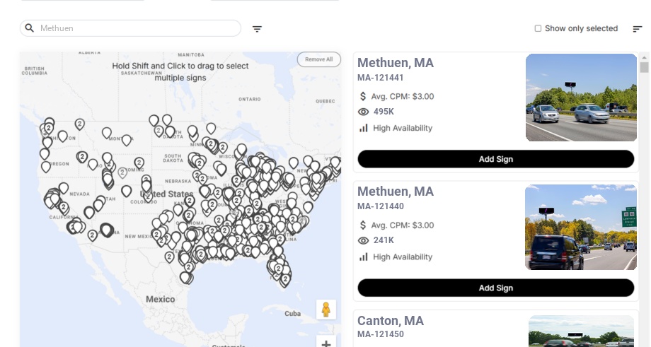 Billboard advertising in Methuen Ma, Massachusetts - Choose your favorite location
