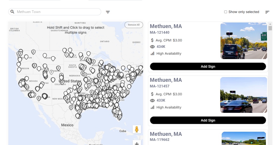 Billboard advertising in Methuen Town Ma, Massachusetts - Choose your favorite location