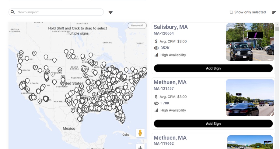 Billboard advertising in Newburyport Ma, Massachusetts - Choose your favorite location